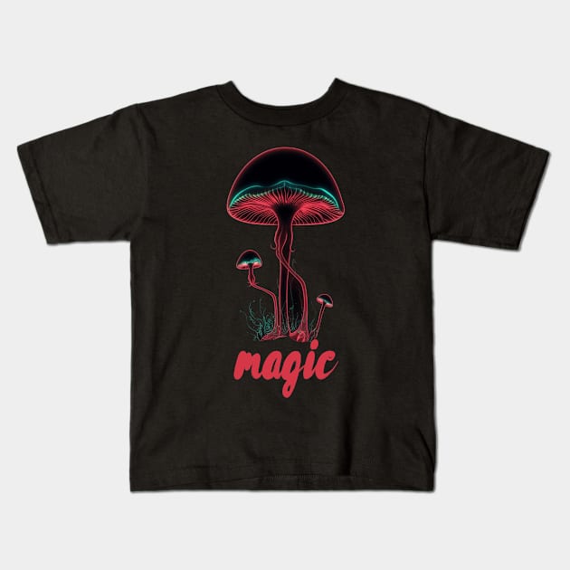 Magic Mushrooms, hallucinogenic mushrooms, microdose mushrooms, psilocybin mushroom Kids T-Shirt by One Eyed Cat Design